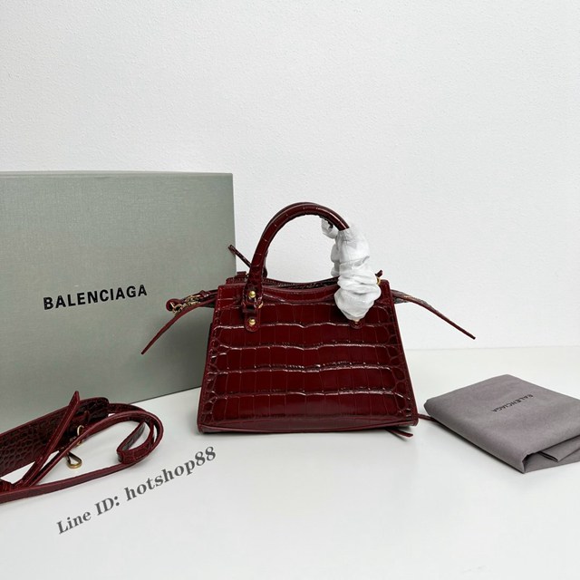 Balenciaga專櫃爆款鱷魚紋系列新版機車包 巴黎世家經典Neo Classic Mini酒紅鱷魚紋手提女包 fyj1039